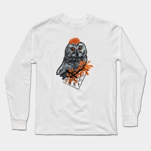 Owl Clock Orange & Grey Color Art Long Sleeve T-Shirt